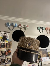 Disneyland 70th Anniversary Mickey Conductor Hat Gold Sequin Ears S/M 55cm picture