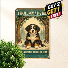 Bernese Mountain Puppy Dog Adoption Story Retro Metal Tin Sign Decor 8x12 picture