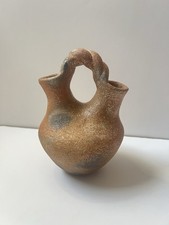 Antique Taos Pueblo Micaceous Clay Wedding Vase 6” tall Signed Pitch Pottery picture