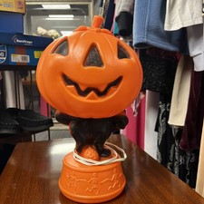 Vntg 60s Jack-o’-lantern, Black Cat Dancing Skeletons Halloween Blow Mold  picture