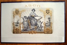 SCARCE Old Original ARCO Cigar Label - WOMAN w/2 Cherub Angels - Gold Relief picture