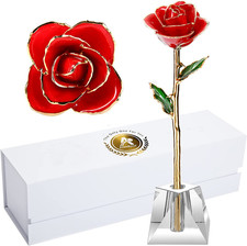 Valentines Day Gift Rose, Long Stem Rose Made from 24K Gold Dipped Real Rose Gif picture