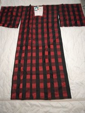 Vintage Japanese Michiyuki Coat Red Black Block Check Haori Unused Deadstock picture