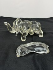 Vtg 1930s Co-Operative Flint Clear Glass Elephant Figural Lidded Box Dish picture