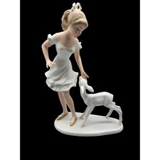 Wallendorf Girl in Dress w/Deer Figurine Thuringia Germany Kurt Steiner 1960s picture