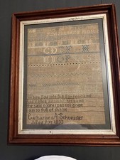 ANTIQUE AMERICAN SCHOOLGIRL NEEDLEWORK SAMPLER CATHARINE A. SCHUESSLER POSS OHIO picture