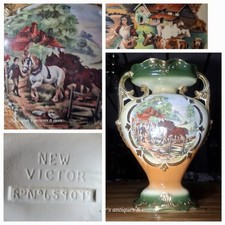 ANTIQUE VINTAGE NEW VICTOR GILDED TRANSFER SCENIC CERAMIC PORCELAIN URN  VASE picture