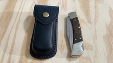 Buck 110USA Ebony WOOD Handle Folding Hunting Knife Lockback W/Leather Sheath-'. picture