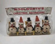 Vtg New Woolworth's Snowman Chenille Spun Cotton Japan NOS 1950s Set Package  picture