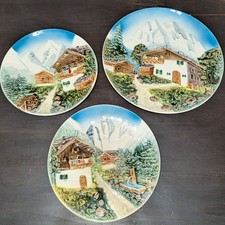 Vintage West Germany Relief Wall Plates Set of 3 Alpine Village Mountain Scenes picture