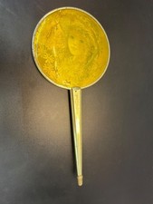 Vintage Hand Mirror Yellow Celluloid Victorian Girl Portrait Daisies Vanity picture