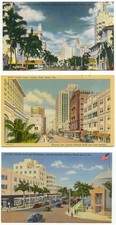 Miami FL Old Street Views Lot of 3 Linen Postcards Florida picture