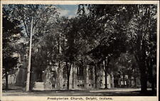 Presbyterian Church ~ Delphi Indiana trees ~ 1920s vintage postcard picture