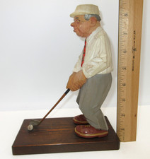 Vtg 1962 C.O. Trygg Sweden Hand Carved Wooden GOLFER Figure Swedish Folk Art picture