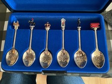 Set 6 WAPW UK Silver Plated Souvenir Spoons Enamel 3-D London Landmarks w Box  picture