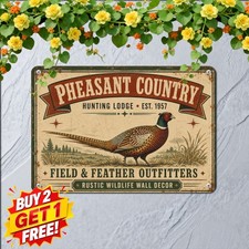 Pheasant Hunting Bird Dog Metal Sign Autumn Wilderness Sports Decor 8x12 picture