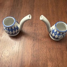 Two Vintage Porcelain Schnapps Sipper Shot Glass Barware Checkerboard picture