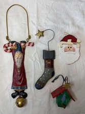 Lot of vintage Christmas tree ornaments holiday figurines - Hanging Santa picture