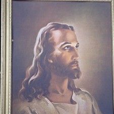 Vintage 1941 Warner Sallman Head of Christ Framed Litho Print Kriebel & Bates picture
