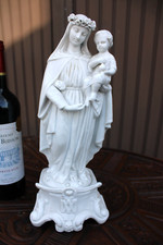 Antique french letu mauger signed bisque porcelain madonna mary child statue picture