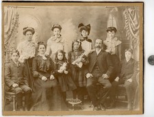 Vintage 1890's Family PORTRAIT Cabinet photo / Eight is Enough Bill - DOLL & CAT picture
