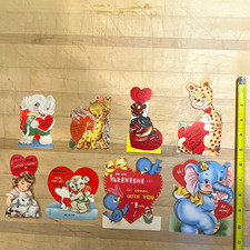 8 Vintage Valentine's Day Cards Lot - Animals / Children picture