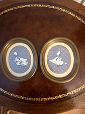 Set of 2 vintage 1980s Country Geese oval framed wall art picture