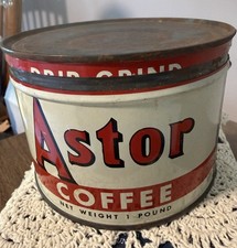 VINTAGE  ASTOR #1 KEYWIND COFFEE TIN COOL GRAPHICS picture