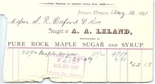 1891 A.A. Leland VT Maple Sugar billhead, S.R. Buford MT picture