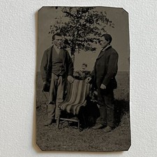 Antique Tintype Photograph Handsome Young Men Unique Odd Composition Outdoor picture