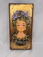 vintage 60s folk art / cottagecore / boho wall décor/ Gold Guilt Signed Read… picture