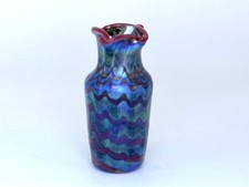 Blue  Luster  Vase With Red Wave Design. Blown Glass by Josiah Alcaraz picture