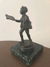 Vintage Metal Paperboy Figurine Sculpture Newsboy on Marble Base Collectible picture