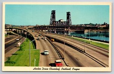 Vintage Postcard OR Portland Harbor Drive 50s Cars Aerial View Chrome picture