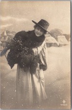 c1910s Pretty Lady Photo RPPC Postcard Winter Scene / Fur Muff & Stole / Europe picture