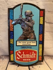 Vintage Schmidt Beer Sign Baseball Player Foil Over Cardboard G Heileman Brewing picture