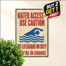 Pool Safety Warning Notice Tin Sign Bold Red Industrial Swimming Metal Plaque picture