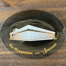 Vtg Oregonian Oregon Journal Portland Newspaper Building Black Glass Plate 8” picture