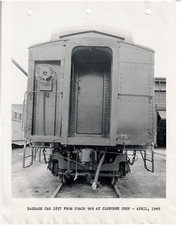 VINTAGE B&W RAILROAD PHOTO Baggage Car 1857 from Coach Cleburne  Santa Fe 1949 picture