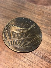 Vintage Bergamont BRASS BELT BUCKLE Eagle Soaring Sunrise with Mountain Stars picture