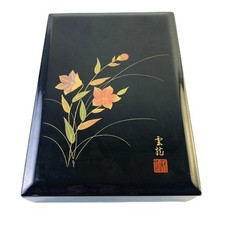 Aizu Lacquerware Japanese Fumibako Letter Box with Floral Pattern 8.5x5.75 picture