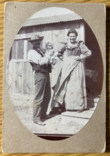 1890s UNCLE TOM & WIFE antique mounted pocket photograph COWBOY and FAMILY picture