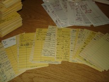 Lot of 50 random vintage Library Checkout cards/date stamps/signatures + picture