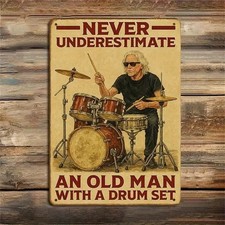 Tin Metal Signs Home Décor Vintage Drummer Musician Retro Drummer Playing Drums  picture