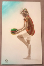 Antique French Hand-Tinted Postcard Pretty Woman with Volleyball, FRENCH DEDE picture