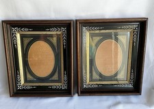 Pair Antique Victorian Ebonized Wood Frames Oval Mat Photo 1890s picture