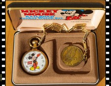 Bradley Time Mickey Mouse Railroad Pocket Watch Set, NEW ***MINT*** picture