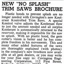 Covington Engineering Corp Kontrolled Trim Saws Redlands CA 1972 Ad AF8-M1 picture