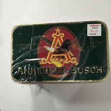 Lot of 2 Anheuser Busch Embossed Metal Collector Card Set Tins Sealed Budweiser picture