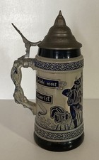  Vintage Thewalt German Beer Stein Lidded 1894 Original Mold West Germany Cobalt picture